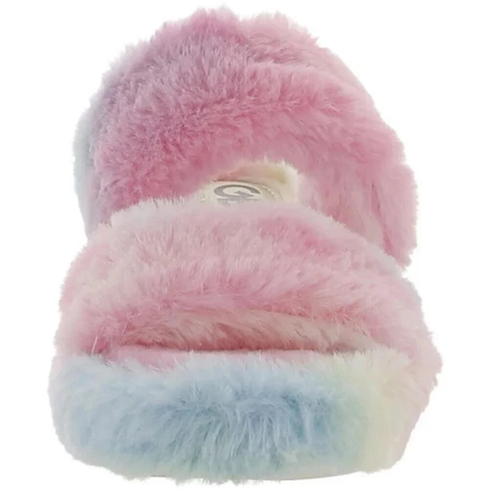 GBG Los Angeles Lennly Sandals Women 7.5 Pink Faux Fur Wedge Heel Slide JOBB1406